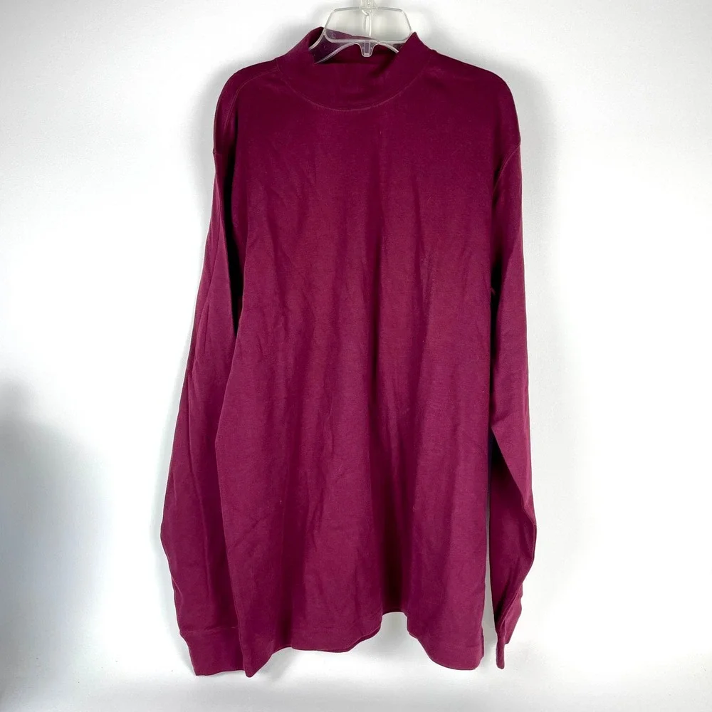 Lands' End Shirt Mock Neck Men Large Burgundy Long Sleeve Cotton Blend L - Picture 1 of 7